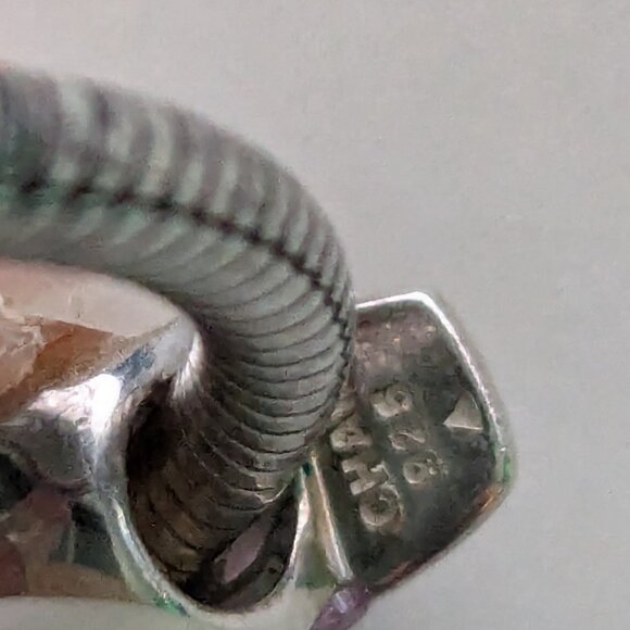 CHAM 925 Sterling Silver 3 Charm Breast Cancer Awareness Snake Bracelet - Picture 7 of 7